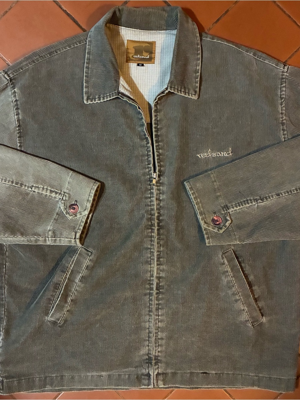 Vintage Y2K Red Sand OliveDetroit-style Corduroy Zip Shirt Jacket Sz M (boxy!)